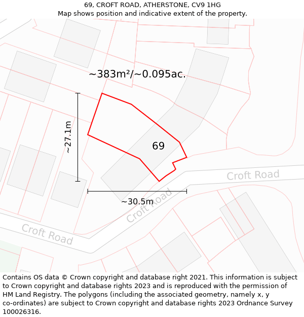 69, CROFT ROAD, ATHERSTONE, CV9 1HG: Plot and title map