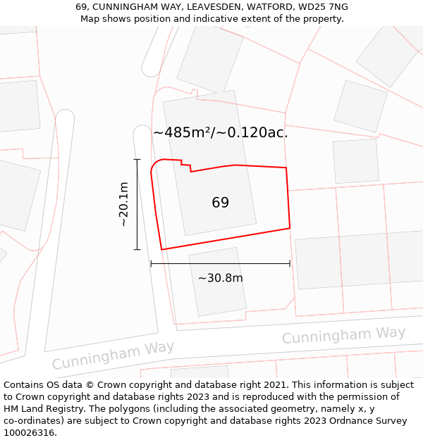 69, CUNNINGHAM WAY, LEAVESDEN, WATFORD, WD25 7NG: Plot and title map