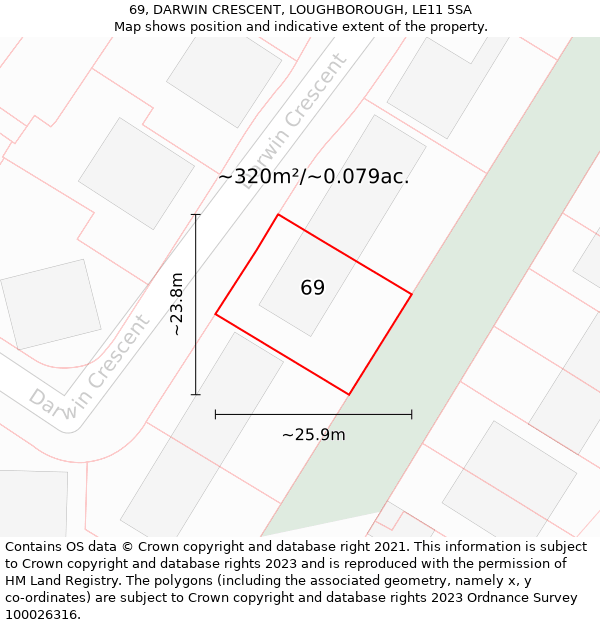 69, DARWIN CRESCENT, LOUGHBOROUGH, LE11 5SA: Plot and title map