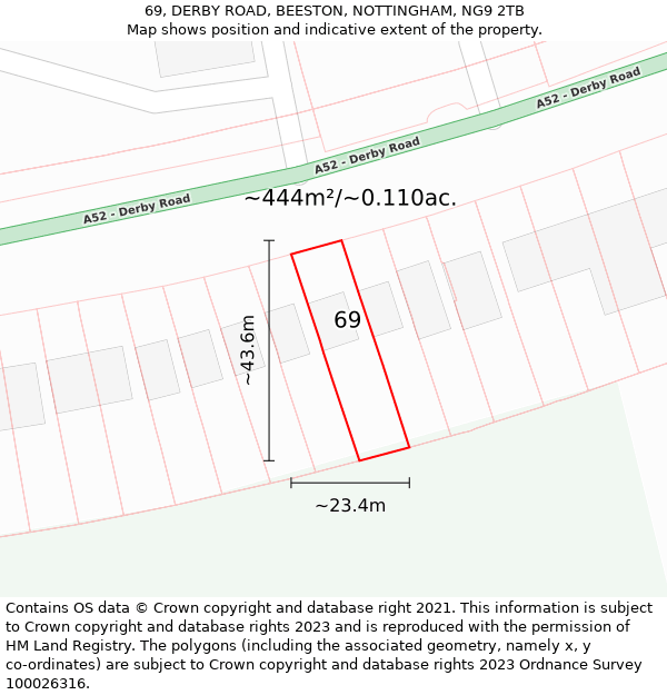 69, DERBY ROAD, BEESTON, NOTTINGHAM, NG9 2TB: Plot and title map