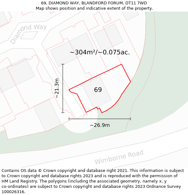 69, DIAMOND WAY, BLANDFORD FORUM, DT11 7WD: Plot and title map