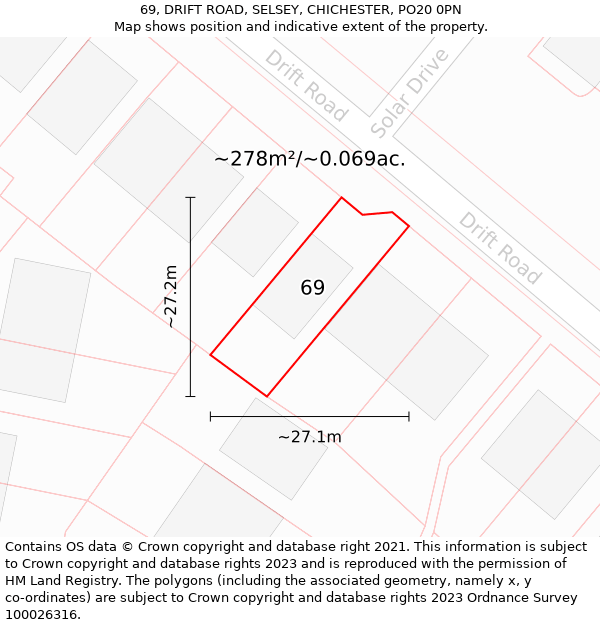 69, DRIFT ROAD, SELSEY, CHICHESTER, PO20 0PN: Plot and title map