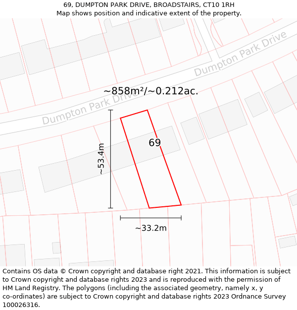 69, DUMPTON PARK DRIVE, BROADSTAIRS, CT10 1RH: Plot and title map