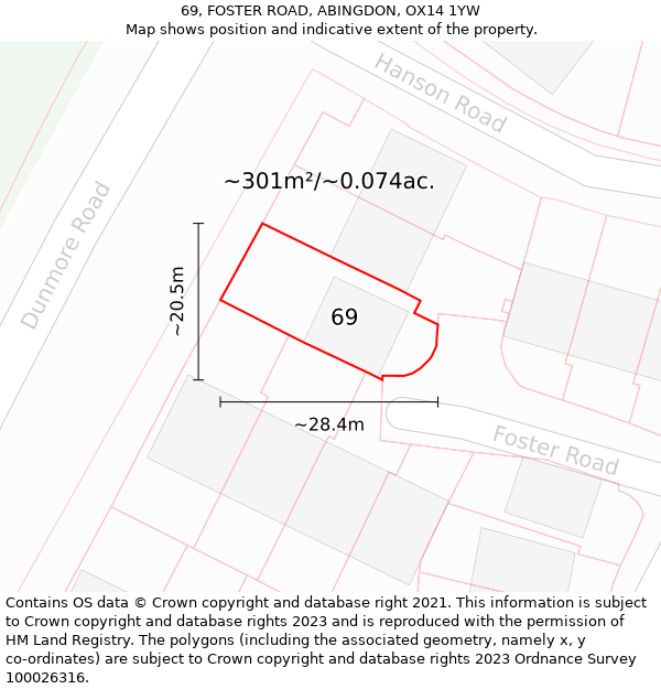 69, FOSTER ROAD, ABINGDON, OX14 1YW: Plot and title map