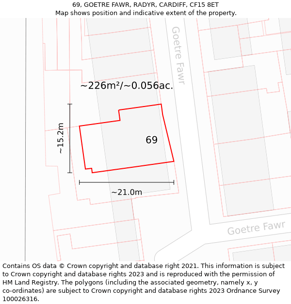 69, GOETRE FAWR, RADYR, CARDIFF, CF15 8ET: Plot and title map