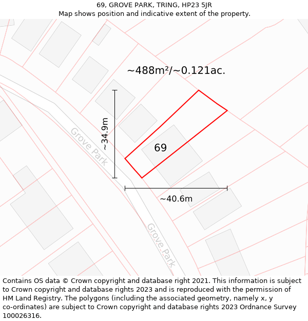 69, GROVE PARK, TRING, HP23 5JR: Plot and title map