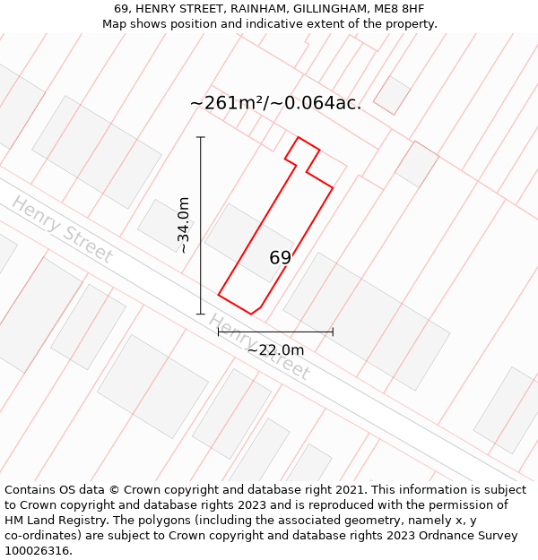 69, HENRY STREET, RAINHAM, GILLINGHAM, ME8 8HF: Plot and title map