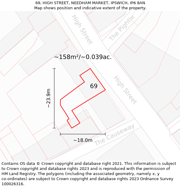 69, HIGH STREET, NEEDHAM MARKET, IPSWICH, IP6 8AN: Plot and title map