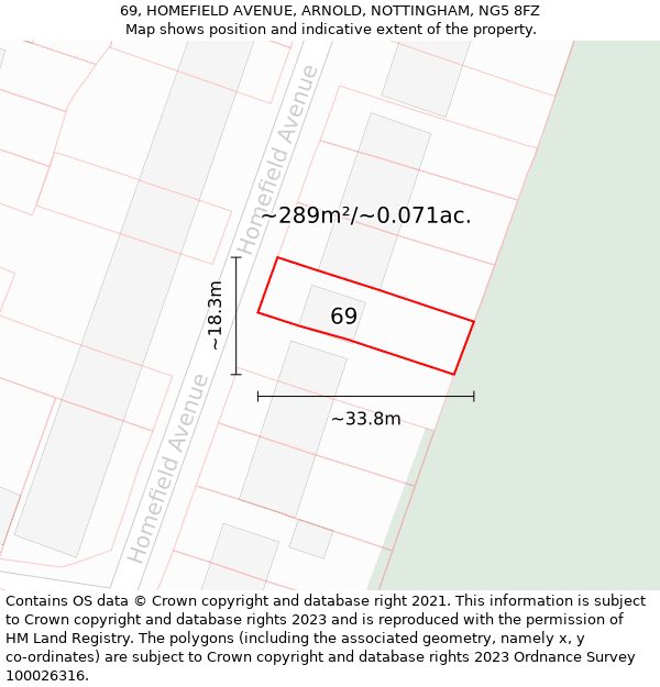 69, HOMEFIELD AVENUE, ARNOLD, NOTTINGHAM, NG5 8FZ: Plot and title map