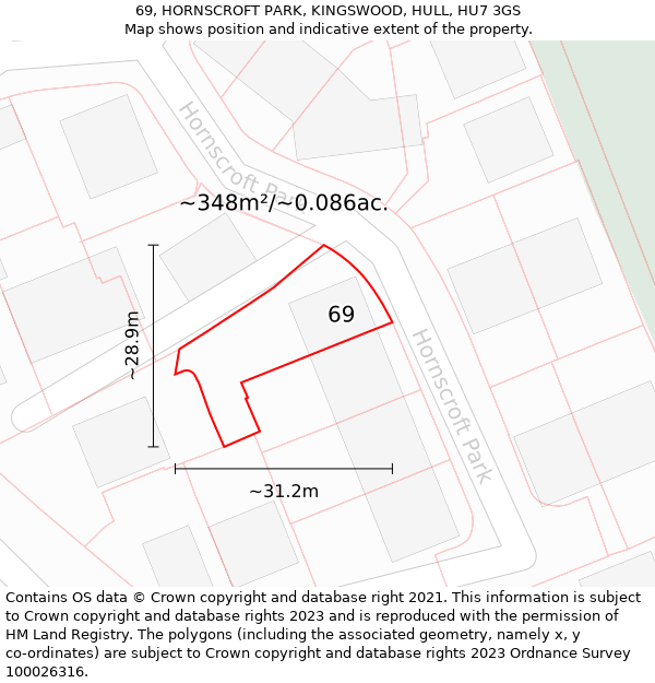 69, HORNSCROFT PARK, KINGSWOOD, HULL, HU7 3GS: Plot and title map