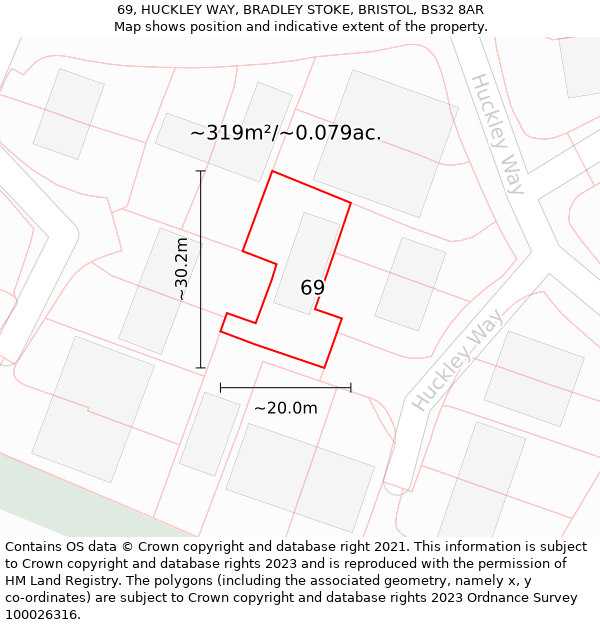 69, HUCKLEY WAY, BRADLEY STOKE, BRISTOL, BS32 8AR: Plot and title map