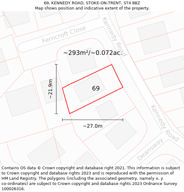 69, KENNEDY ROAD, STOKE-ON-TRENT, ST4 8BZ: Plot and title map