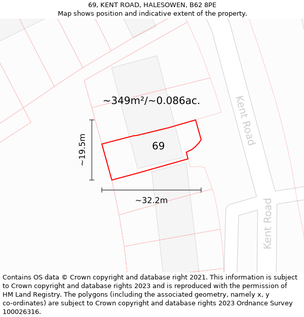 69, KENT ROAD, HALESOWEN, B62 8PE: Plot and title map