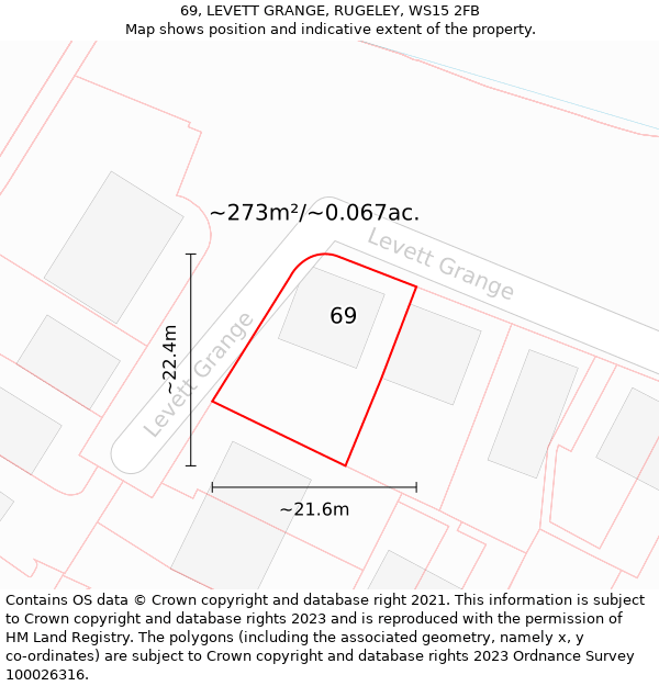 69, LEVETT GRANGE, RUGELEY, WS15 2FB: Plot and title map