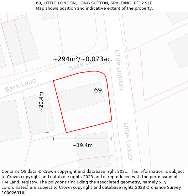 69, LITTLE LONDON, LONG SUTTON, SPALDING, PE12 9LE: Plot and title map