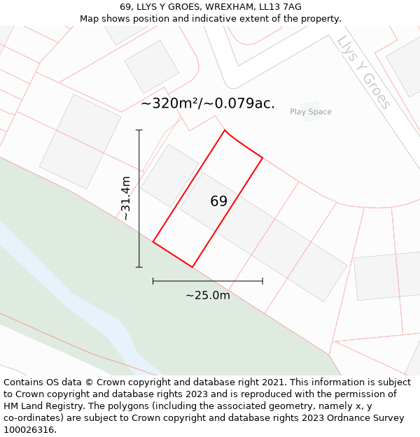 69, LLYS Y GROES, WREXHAM, LL13 7AG: Plot and title map