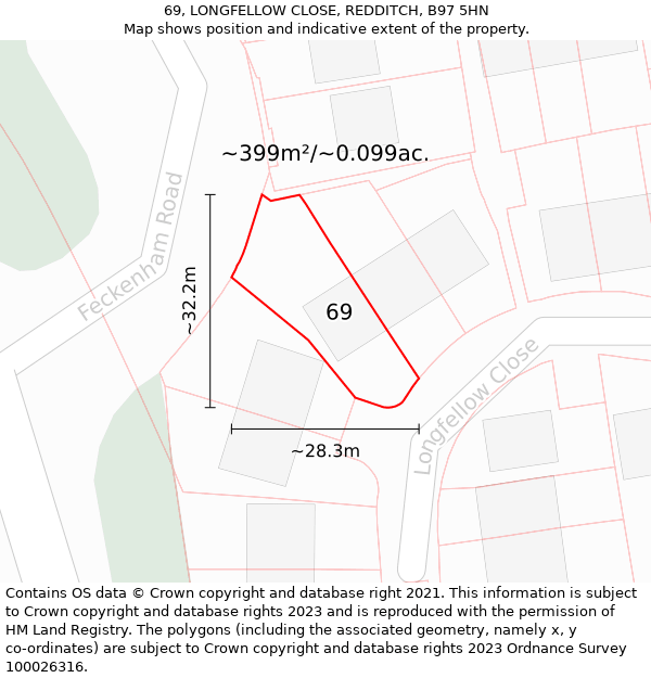 69, LONGFELLOW CLOSE, REDDITCH, B97 5HN: Plot and title map