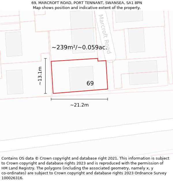 69, MARCROFT ROAD, PORT TENNANT, SWANSEA, SA1 8PN: Plot and title map