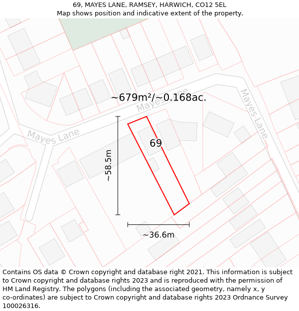 69, MAYES LANE, RAMSEY, HARWICH, CO12 5EL: Plot and title map