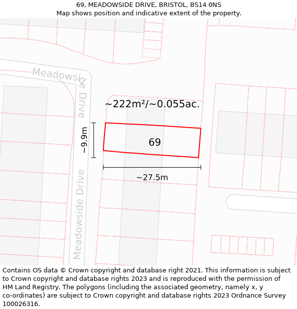 69, MEADOWSIDE DRIVE, BRISTOL, BS14 0NS: Plot and title map