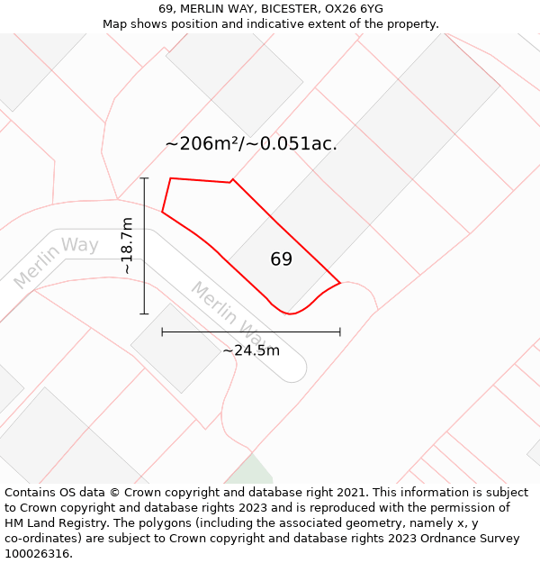 69, MERLIN WAY, BICESTER, OX26 6YG: Plot and title map