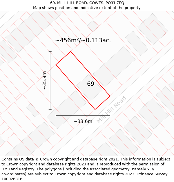 69, MILL HILL ROAD, COWES, PO31 7EQ: Plot and title map