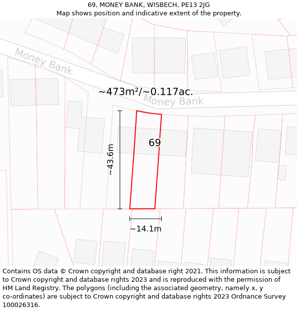 69, MONEY BANK, WISBECH, PE13 2JG: Plot and title map