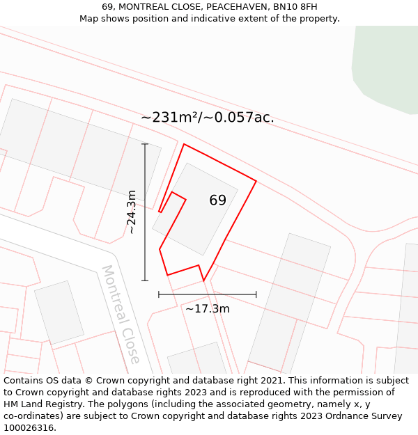 69, MONTREAL CLOSE, PEACEHAVEN, BN10 8FH: Plot and title map