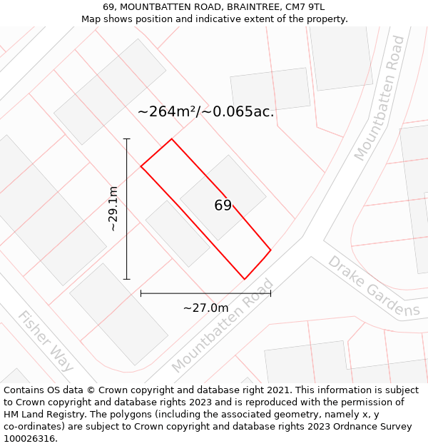 69, MOUNTBATTEN ROAD, BRAINTREE, CM7 9TL: Plot and title map