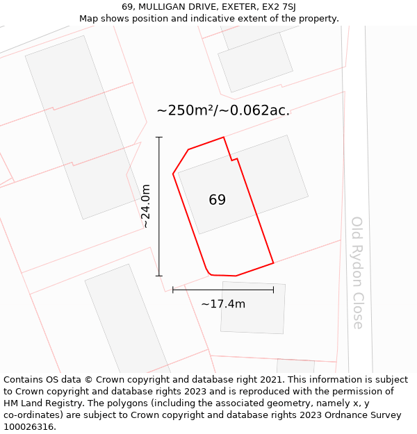 69, MULLIGAN DRIVE, EXETER, EX2 7SJ: Plot and title map