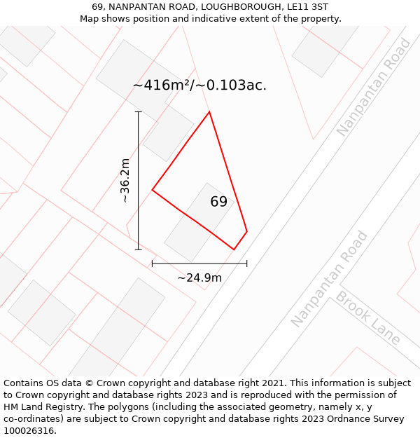 69, NANPANTAN ROAD, LOUGHBOROUGH, LE11 3ST: Plot and title map