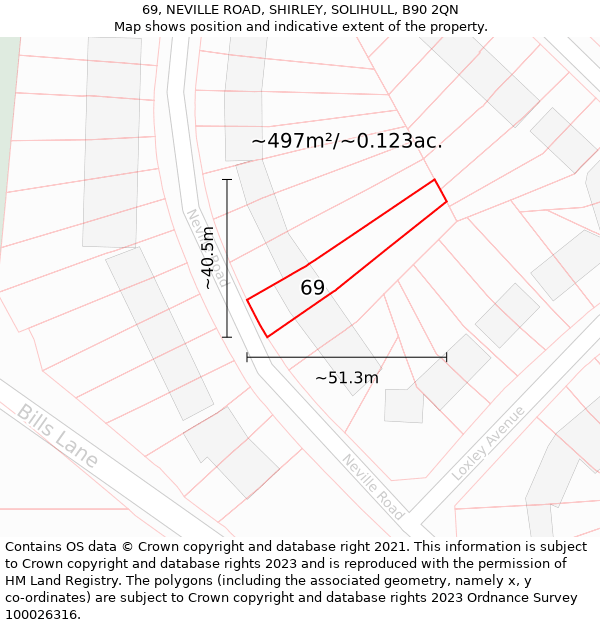 69, NEVILLE ROAD, SHIRLEY, SOLIHULL, B90 2QN: Plot and title map