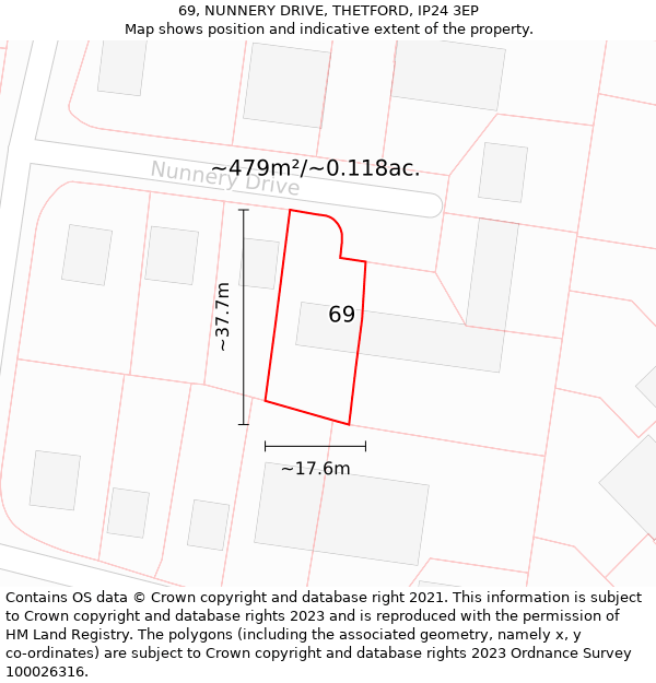 69, NUNNERY DRIVE, THETFORD, IP24 3EP: Plot and title map