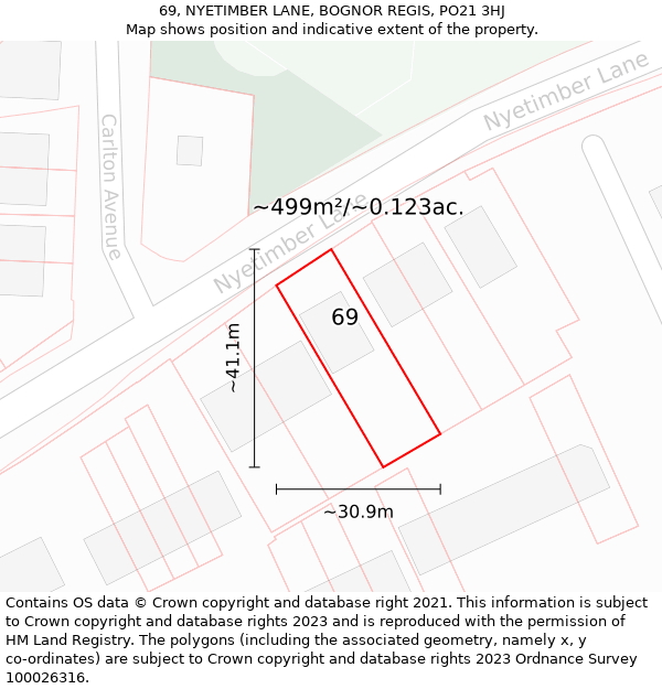 69, NYETIMBER LANE, BOGNOR REGIS, PO21 3HJ: Plot and title map