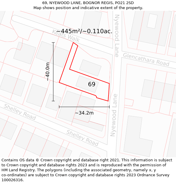 69, NYEWOOD LANE, BOGNOR REGIS, PO21 2SD: Plot and title map