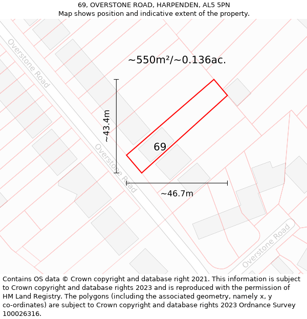 69, OVERSTONE ROAD, HARPENDEN, AL5 5PN: Plot and title map