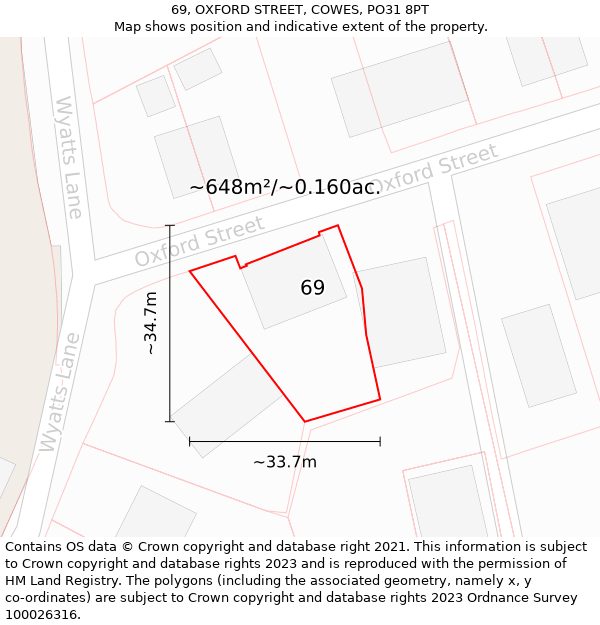 69, OXFORD STREET, COWES, PO31 8PT: Plot and title map