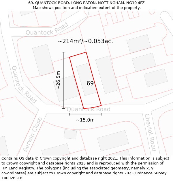 69, QUANTOCK ROAD, LONG EATON, NOTTINGHAM, NG10 4FZ: Plot and title map