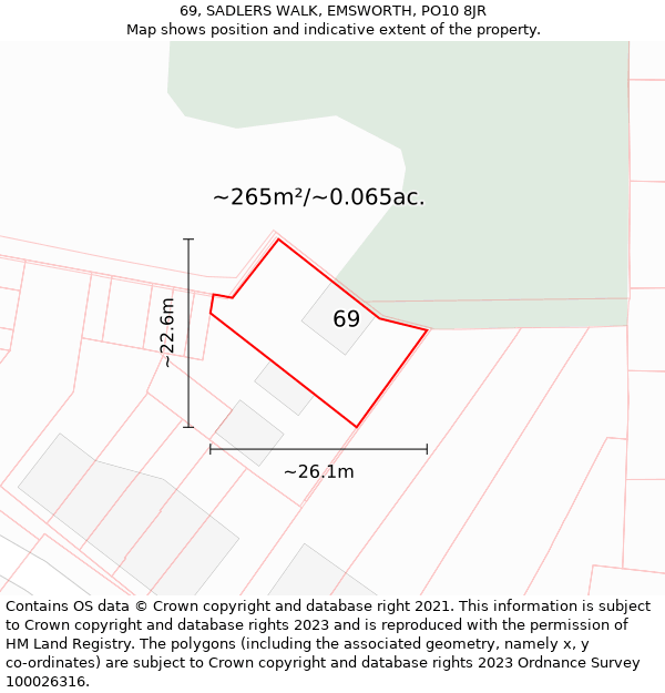 69, SADLERS WALK, EMSWORTH, PO10 8JR: Plot and title map