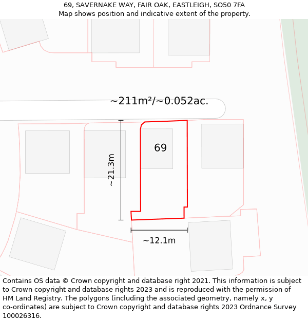 69, SAVERNAKE WAY, FAIR OAK, EASTLEIGH, SO50 7FA: Plot and title map