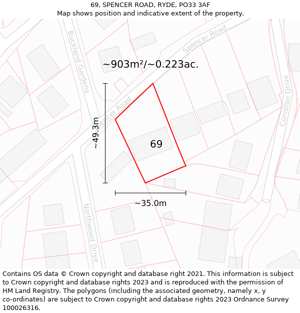 69, SPENCER ROAD, RYDE, PO33 3AF: Plot and title map