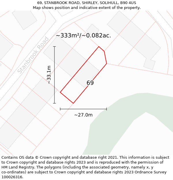 69, STANBROOK ROAD, SHIRLEY, SOLIHULL, B90 4US: Plot and title map