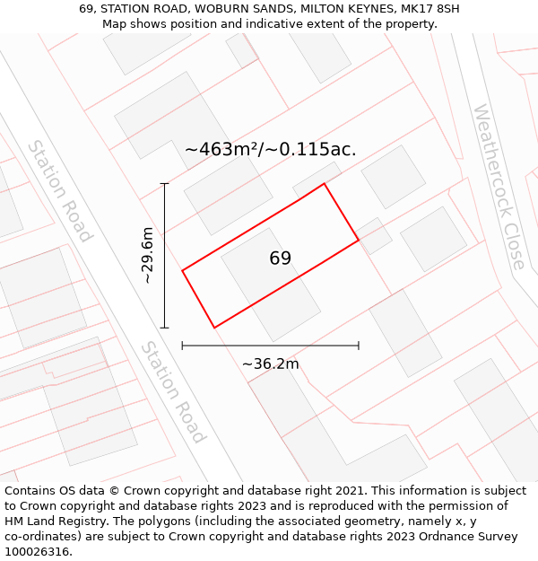 69, STATION ROAD, WOBURN SANDS, MILTON KEYNES, MK17 8SH: Plot and title map