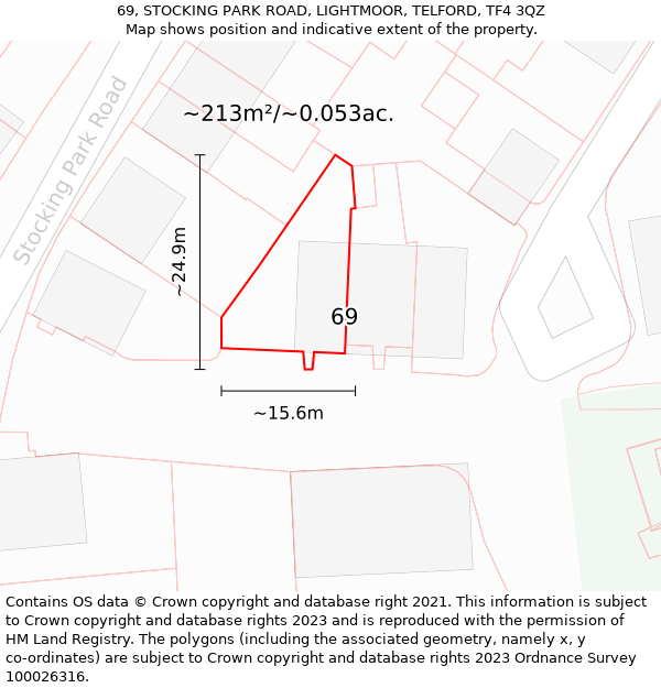 69, STOCKING PARK ROAD, LIGHTMOOR, TELFORD, TF4 3QZ: Plot and title map