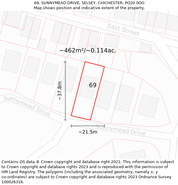 69, SUNNYMEAD DRIVE, SELSEY, CHICHESTER, PO20 0DG: Plot and title map