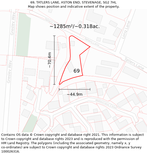 69, TATLERS LANE, ASTON END, STEVENAGE, SG2 7HL: Plot and title map