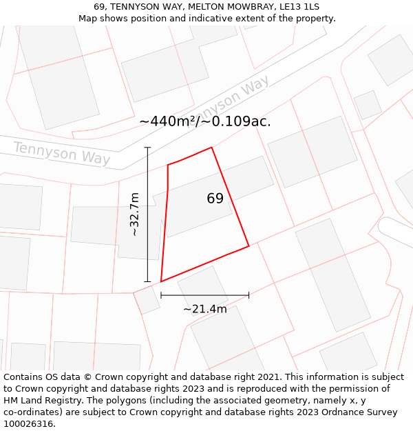 69, TENNYSON WAY, MELTON MOWBRAY, LE13 1LS: Plot and title map