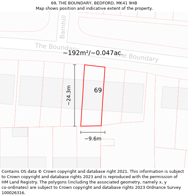 69, THE BOUNDARY, BEDFORD, MK41 9HB: Plot and title map