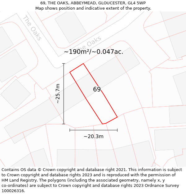 69, THE OAKS, ABBEYMEAD, GLOUCESTER, GL4 5WP: Plot and title map