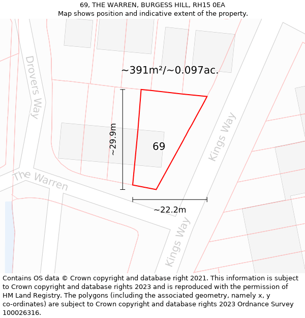 69, THE WARREN, BURGESS HILL, RH15 0EA: Plot and title map